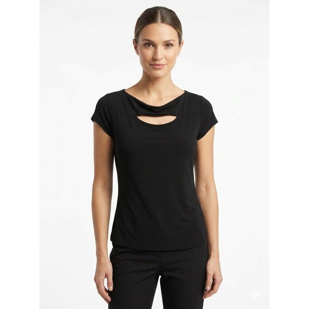 Carmen Marc Valvo Black Short Sleeve Cutout Cowl Neck Top Large